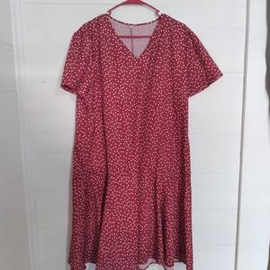 Red dress with white hearts.